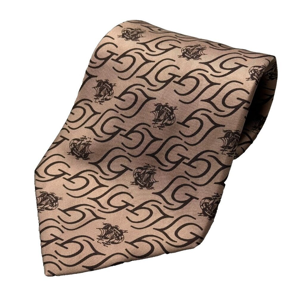 Le Galion Paris Tie Made in France 100% Silk Satin Logo Gold 4.5"